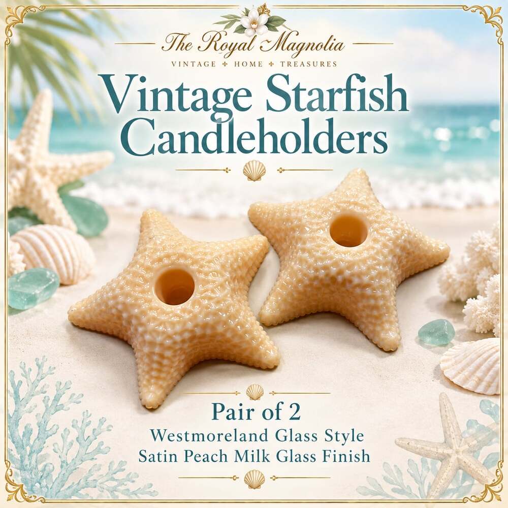 Vintage Westmoreland Almond Milk Glass Starfish Candleholders Pair
